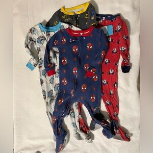 Batman, Spider Man, Mickey and Thomas the Train footed Pajamas size 12 months.